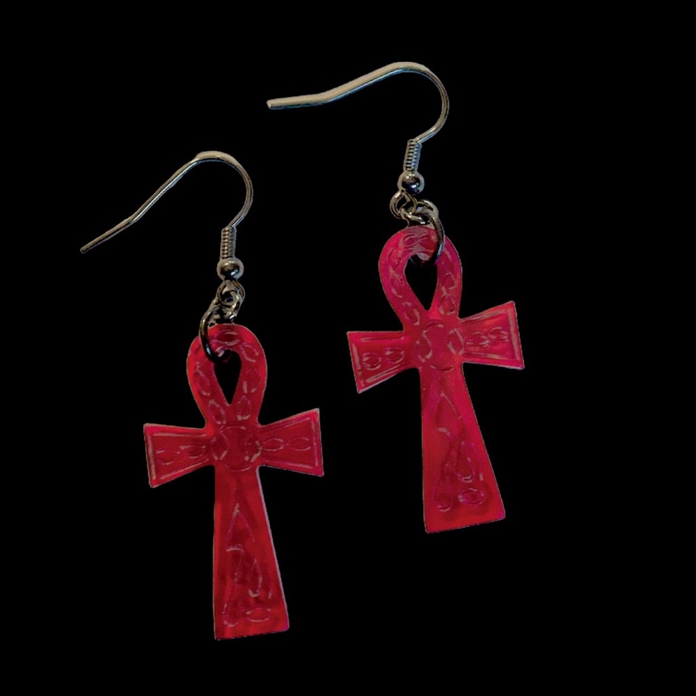 Egyptian Ankh Red Cross Earrings